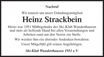 Traueranzeige von Heinz Strackbein von Siegener Zeitung