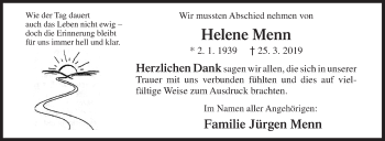 Traueranzeige von Helene Menn von Siegener Zeitung