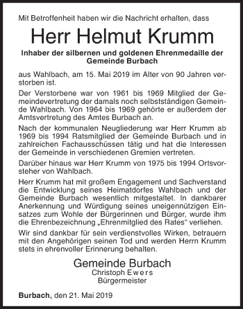 Traueranzeige von Helmut Krumm von Siegener Zeitung