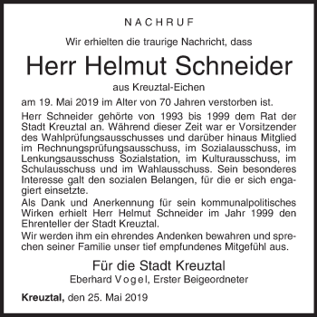 Traueranzeige von Helmut Schneider von Siegener Zeitung