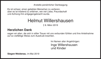 Traueranzeige von Helmut Willershausen von Siegener Zeitung