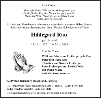 Traueranzeige von Hildegard Rau von Siegener Zeitung