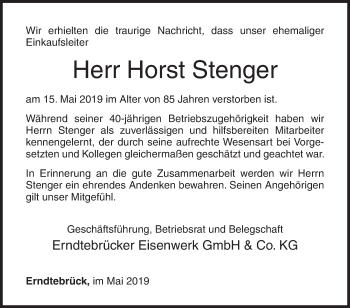 Traueranzeige von Horst Stenger von Siegener Zeitung