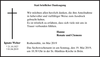 Traueranzeige von Ignatz Weber von Siegener Zeitung