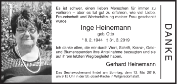 Traueranzeige von Inge Heinemann von Siegener Zeitung