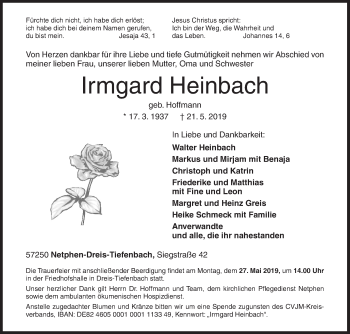 Traueranzeige von Irmgard Heinbach von Siegener Zeitung