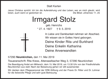 Traueranzeige von Irmgard Stolz von Siegener Zeitung