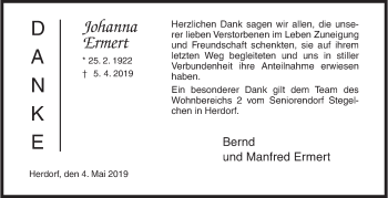 Traueranzeige von Johanna Ermert von Siegener Zeitung