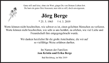 Traueranzeige von Jörg Berge von Siegener Zeitung
