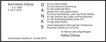 Traueranzeige von Karl-Heinz Ditmar von Siegener Zeitung