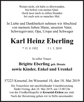 Traueranzeige von Karl Heinz Eberling von Siegener Zeitung