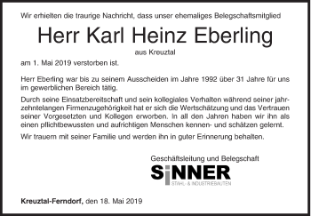 Traueranzeige von Karl Heinz Eberling von Siegener Zeitung