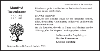 Traueranzeige von Manfred Rosenkranz von Siegener Zeitung