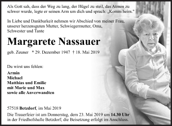 Traueranzeige von Margarete Nassauer von Siegener Zeitung