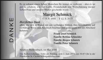 Traueranzeige von Margit Schmick von Siegener Zeitung