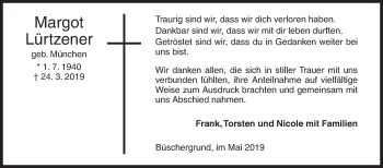 Traueranzeige von Margot Lürtzener von Siegener Zeitung