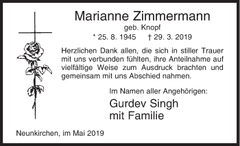 Traueranzeige von Marianne Zimmermann von Siegener Zeitung