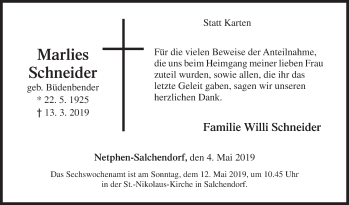 Traueranzeige von Marlies Schneider von Siegener Zeitung