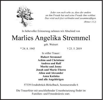 Traueranzeige von Marlies Angelika Stremmel von Siegener Zeitung