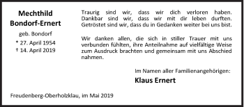 Traueranzeige von Mechthild Bondorf-Ernert von Siegener Zeitung