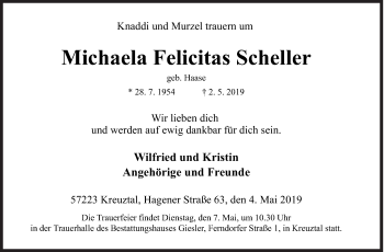 Traueranzeige von Michaela Felicitas Scheller von Siegener Zeitung