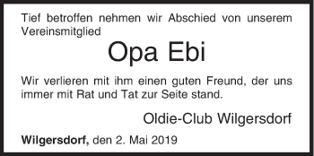 Traueranzeige von Opa Ebi  von Siegener Zeitung