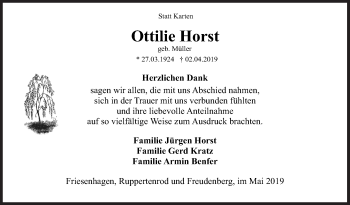 Traueranzeige von Ottilie Horst von Siegener Zeitung