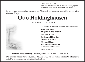 Traueranzeige von Otto Holdinghausen von Siegener Zeitung