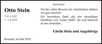 Traueranzeige von Otto Stein von Siegener Zeitung