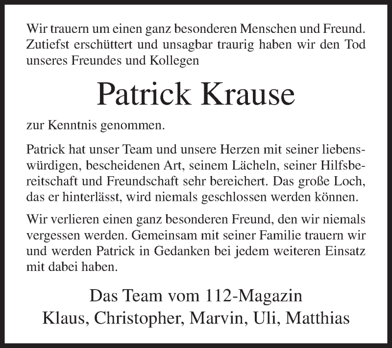  Traueranzeige für Patrick Krause vom 11.05.2019 aus Siegener Zeitung