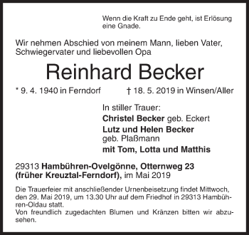 Traueranzeige von Reinhard Becker von Siegener Zeitung