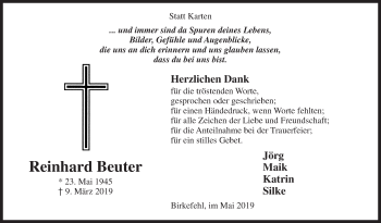 Traueranzeige von Reinhard Beuter von Siegener Zeitung