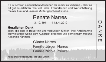 Traueranzeige von Renate Narres von Siegener Zeitung