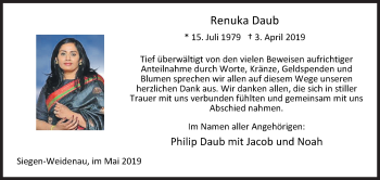 Traueranzeige von Renuka Daub von Siegener Zeitung