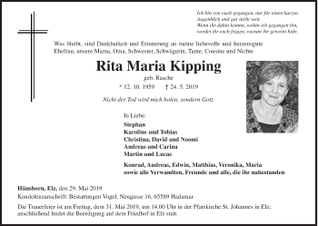 Traueranzeige von Rita Maria Kipping von Siegener Zeitung