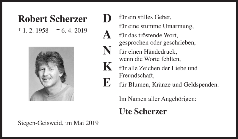  Traueranzeige für Robert Scherzer vom 11.05.2019 aus Siegener Zeitung