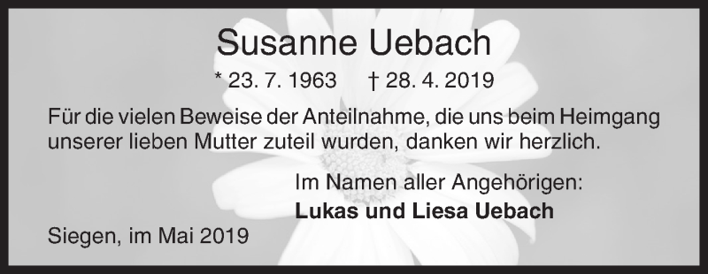  Traueranzeige für Susanne Uebach vom 25.05.2019 aus Siegener Zeitung