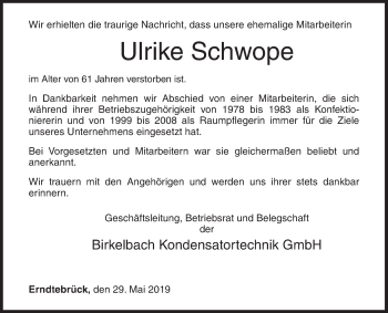 Traueranzeige von Ulrike Schwope von Siegener Zeitung