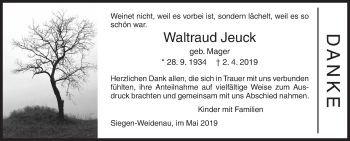 Traueranzeige von Waltraud Jeuck von Siegener Zeitung