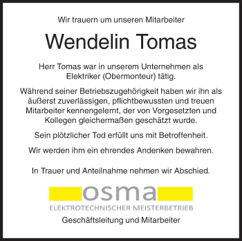 Traueranzeige von Wendelin Tomas von Siegener Zeitung