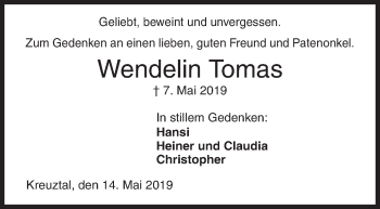 Traueranzeige von Wendelin Tomas von Siegener Zeitung