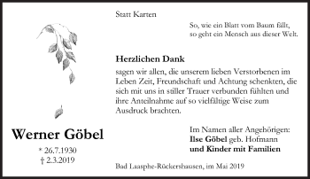 Traueranzeige von Werner Göbel von Siegener Zeitung