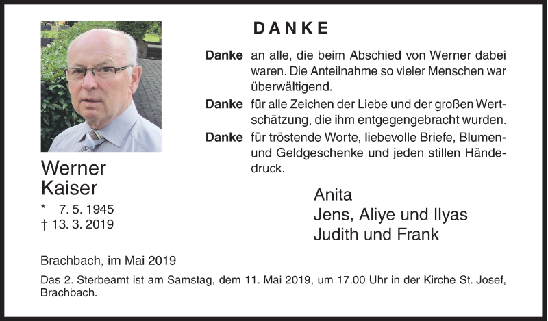  Traueranzeige für Werner Kaiser vom 04.05.2019 aus Siegener Zeitung