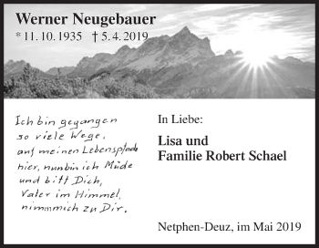 Traueranzeige von Werner Neugebauer von Siegener Zeitung