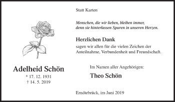 Traueranzeige von Adelheid Schön von Siegener Zeitung