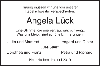 Traueranzeige von Angela Lück von Siegener Zeitung