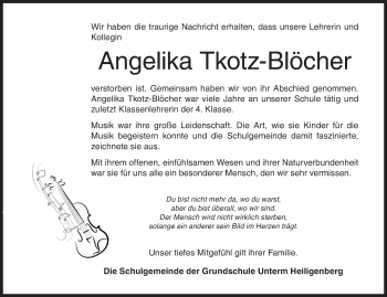 Traueranzeige von Angelika Tkotz-Blöcher von Siegener Zeitung