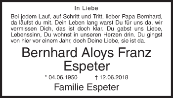 Traueranzeige von Bernhard Aloys Franz Espeter von Siegener Zeitung