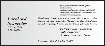 Traueranzeige von Burkhard Schneider von Siegener Zeitung