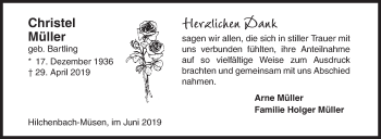 Traueranzeige von Christel Müller von Siegener Zeitung